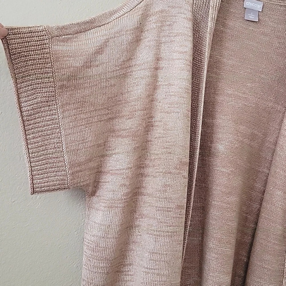 Chico's Neutral Knit Longline Open Front Elbow Sleeve Cardigan Sweater - Size L - Picture 2 of 6